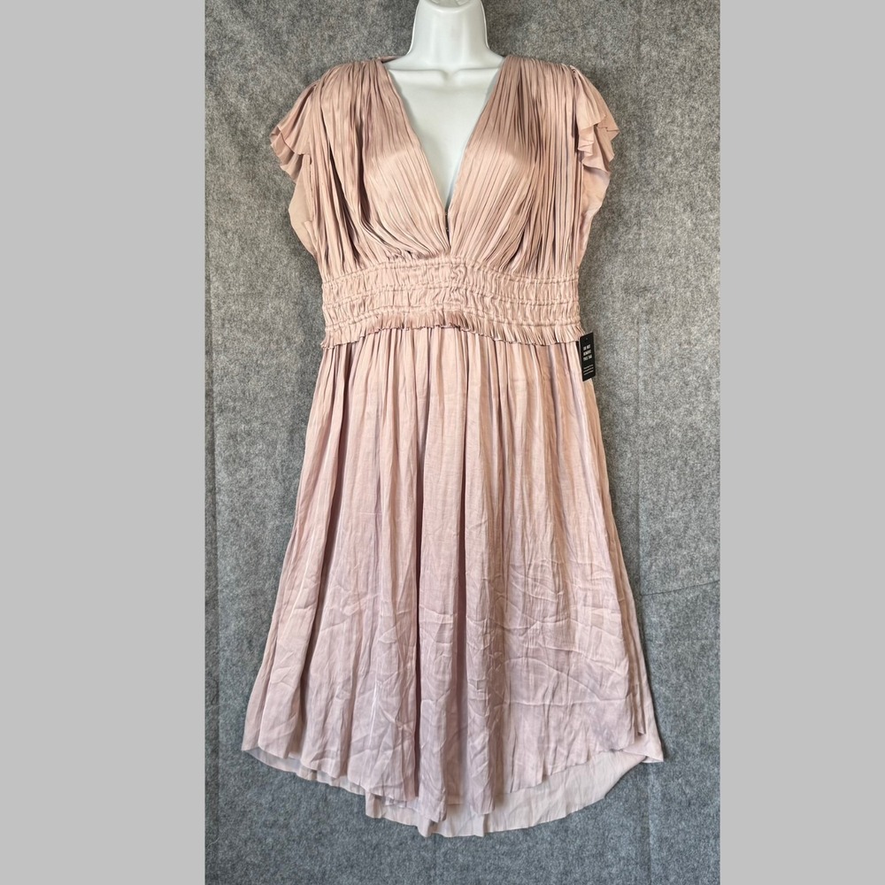 Express Satin Pleated Midi Dress Size Large Festival Wedding Babydoll Smock Rose